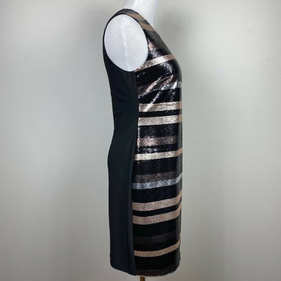 Laundry by Shelli Segal Dress 2 Sequin Shift Metallic Striped Cocktail Party New - Picture 4 of 10